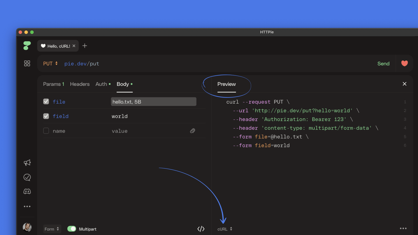 HTTPie cURL export